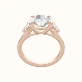 Plain Band with Marquise & Round Diamond Sidestones Engagement Ring With Low Set Four Prong Head