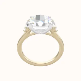 Plain Band with Round Sidestone Trio Engagement Ring With Low Set Four Prong Head