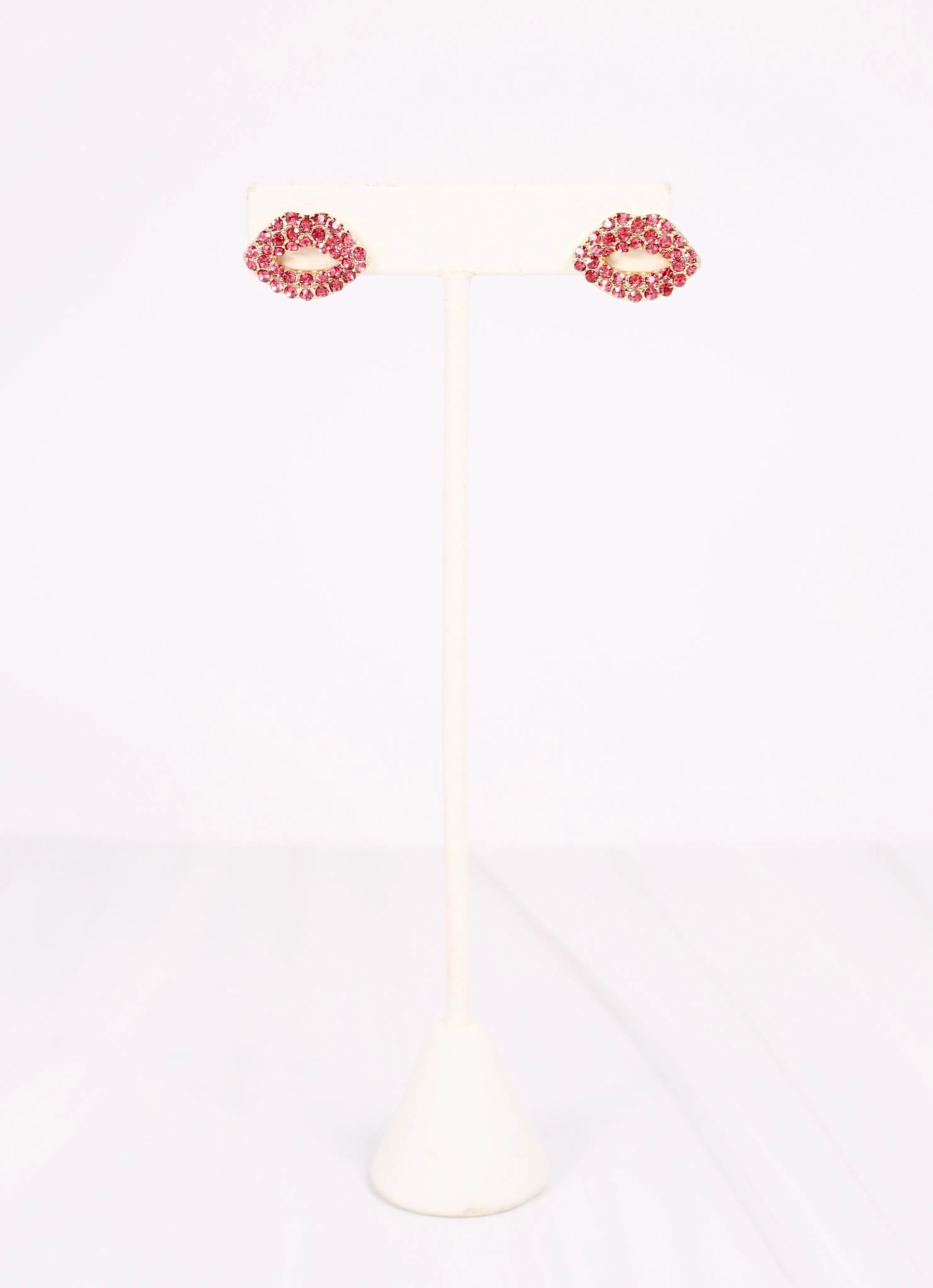 Pucker Up CZ Lips Earring PINK