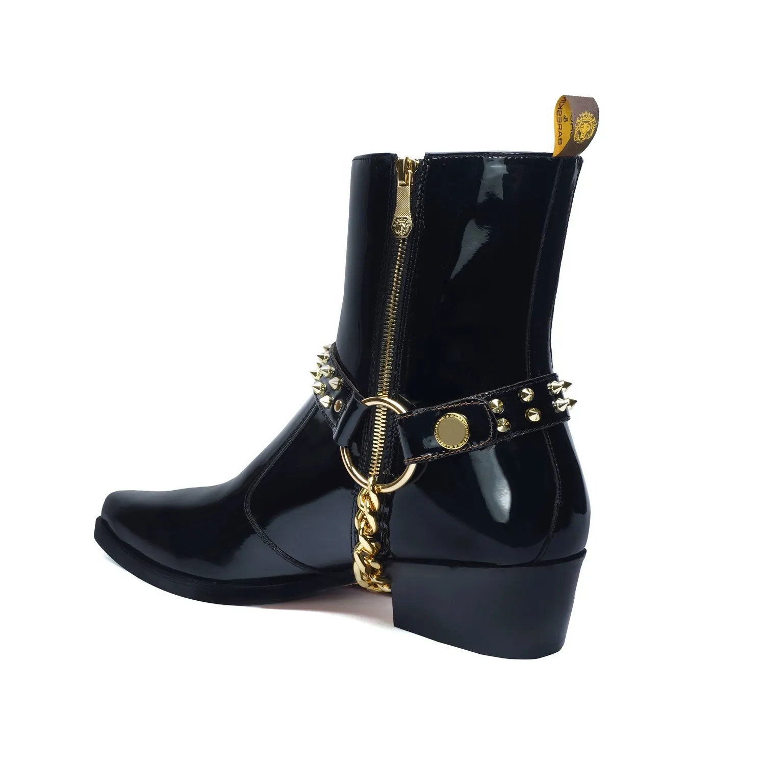 Removable Strap Black Cow Boy Boot in Patent Leather