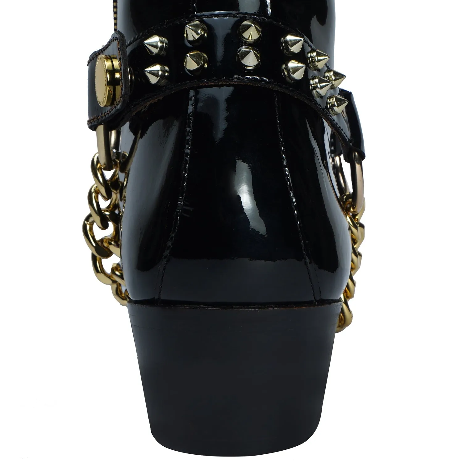 Removable Strap Black Cow Boy Boot in Patent Leather