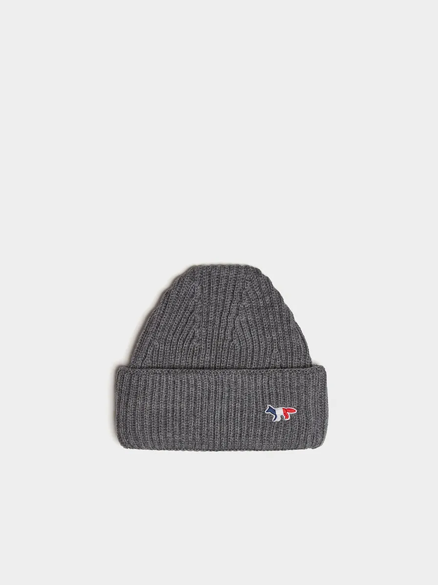 Ribbed Hat Tricolor Fox Patch, Grey Melange