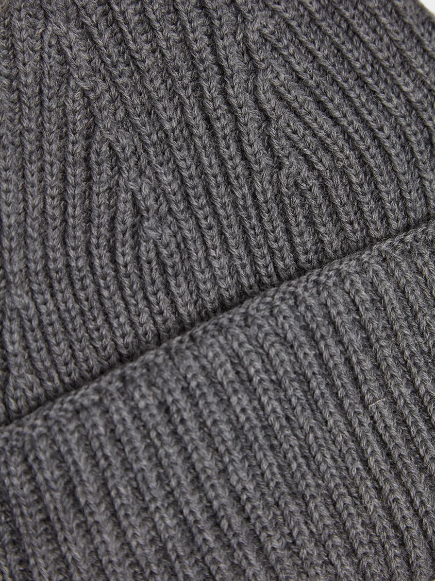 Ribbed Hat Tricolor Fox Patch, Grey Melange