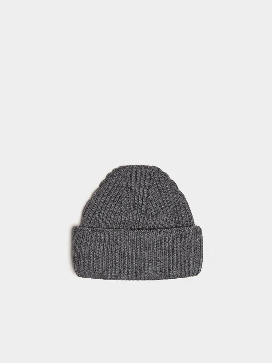 Ribbed Hat Tricolor Fox Patch, Grey Melange