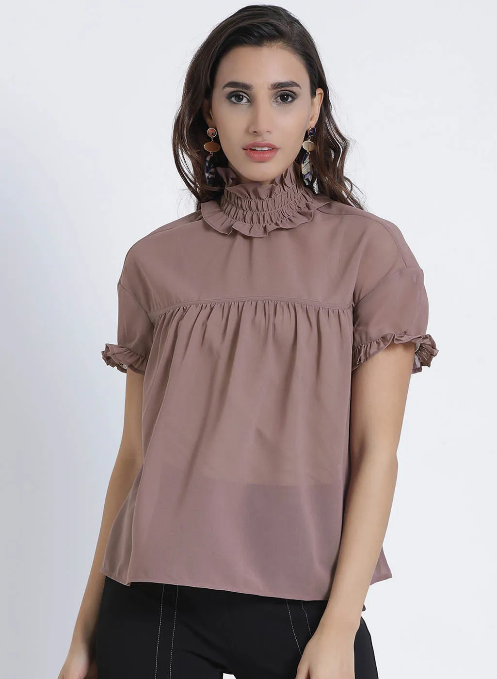 Ruffled High Neck Top