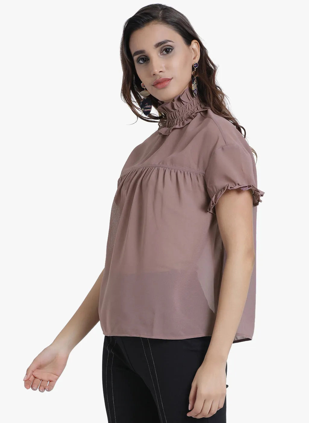 Ruffled High Neck Top