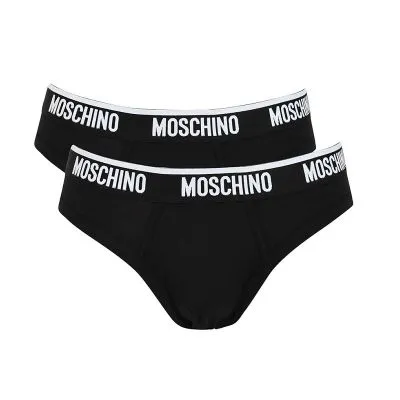 Slip Uomo Moschino V1A1302 Micro Brief Cotton Stretch Nero con Logo Confezione 2 pezzi PE24