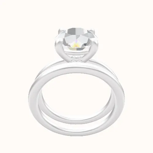 Solitaire Engagement Ring With Low Set Four Prong Head and Matching Band