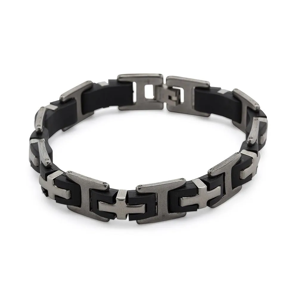 Stainless Steel Cross with Black Bracelet