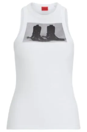 Stretch-cotton slim-fit tank top with boot print