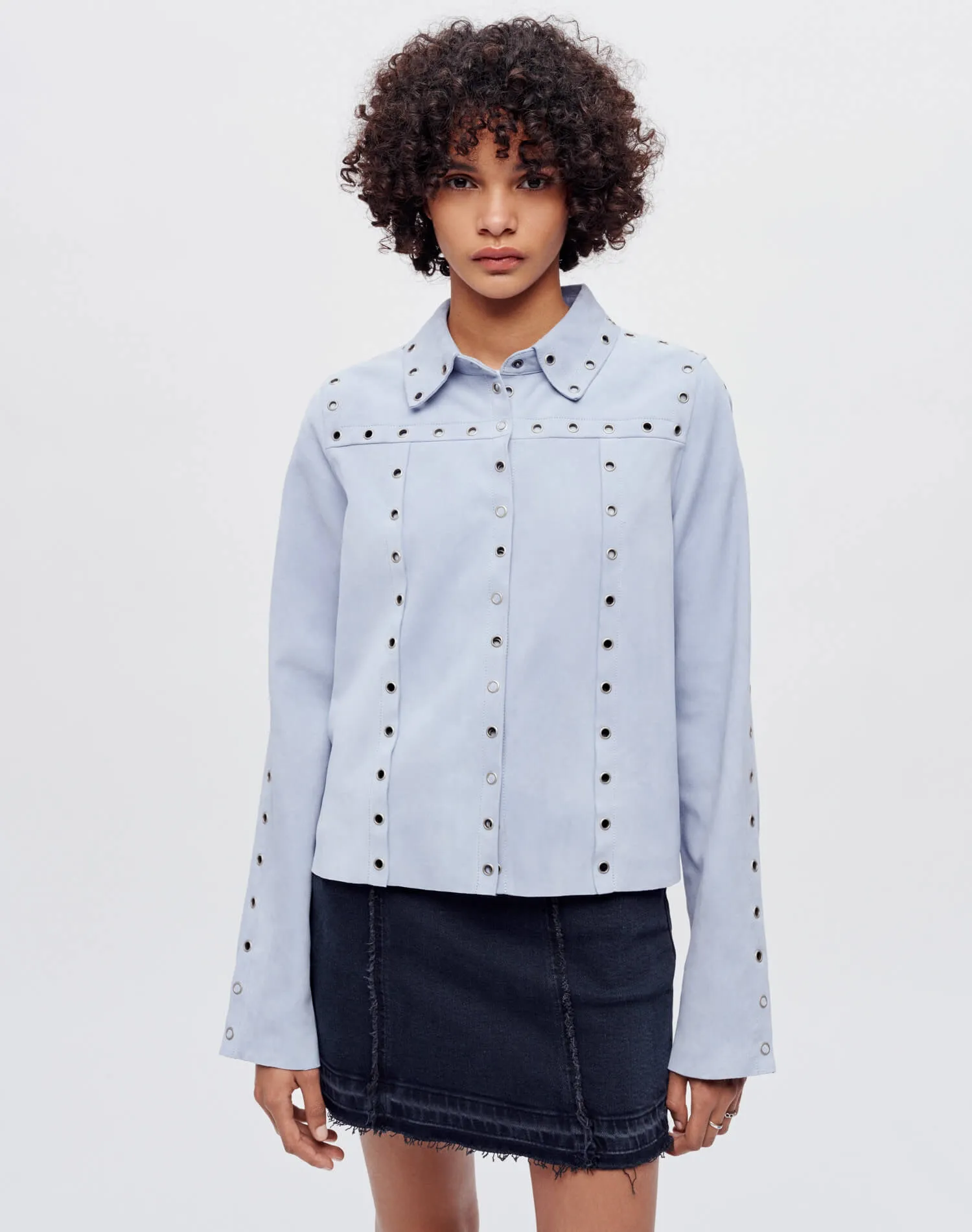 Suede Grommet Shirt - Baby Blue