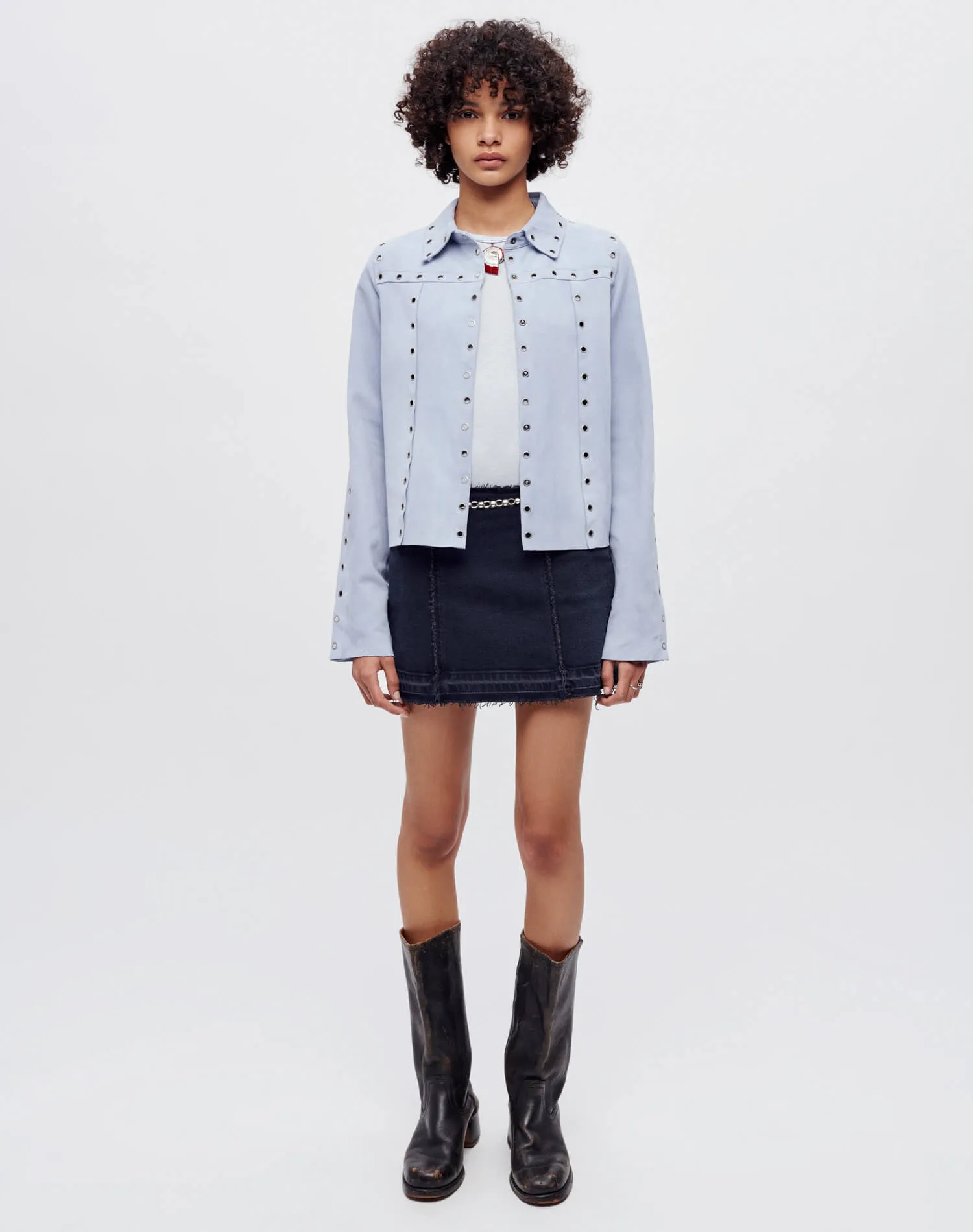 Suede Grommet Shirt - Baby Blue