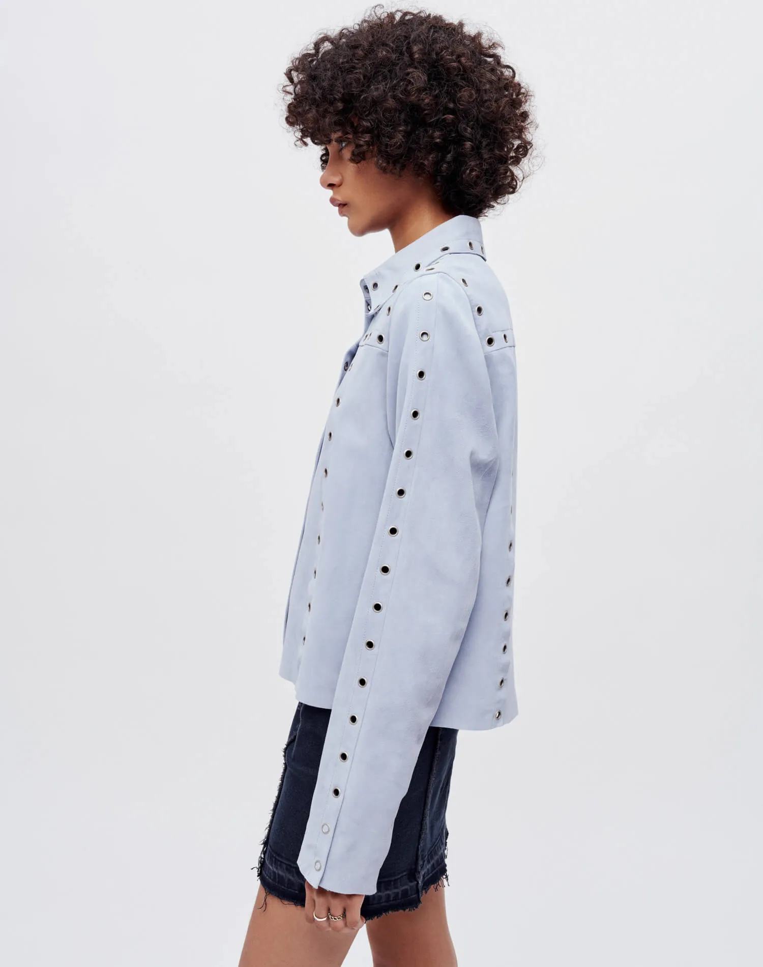 Suede Grommet Shirt - Baby Blue