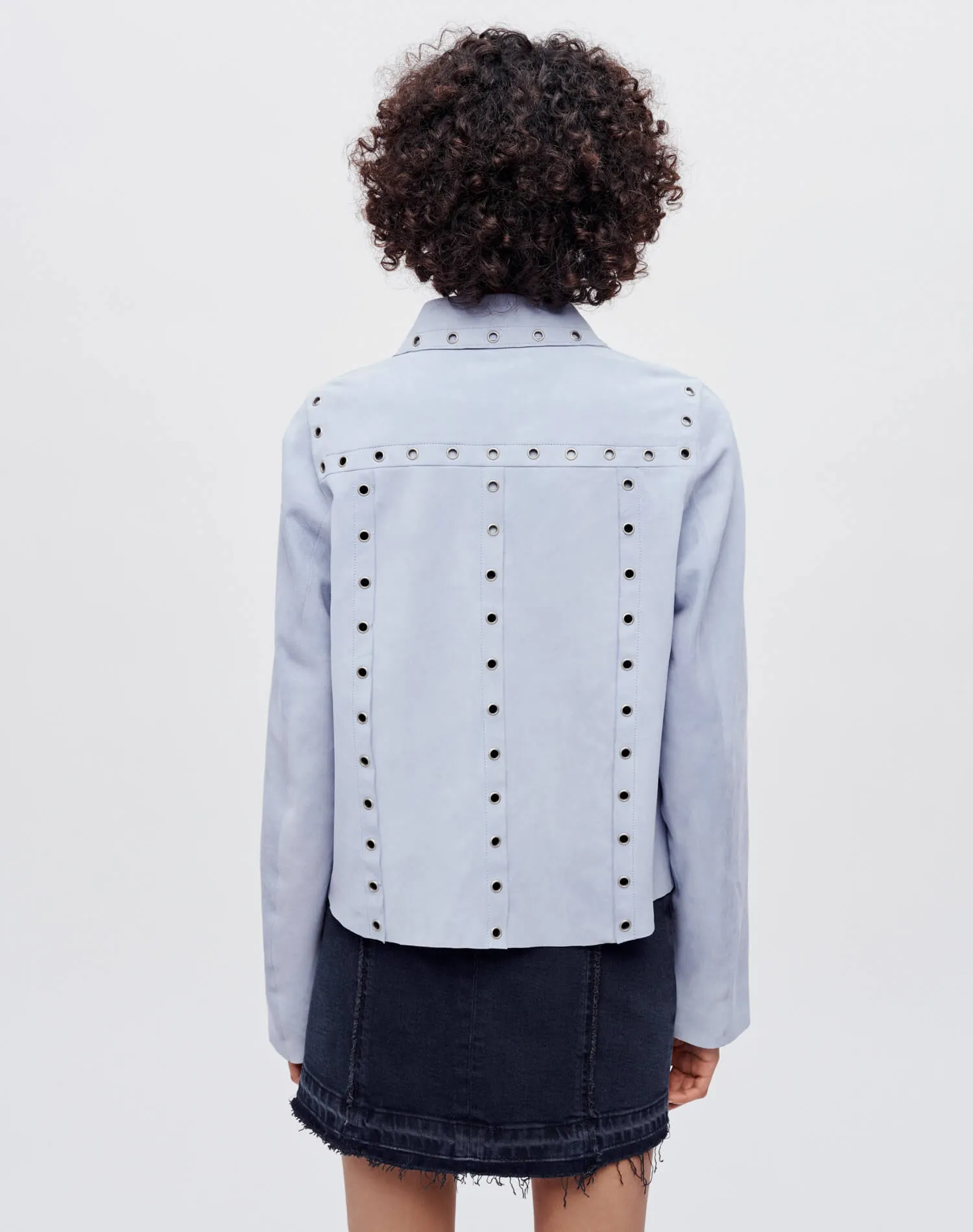 Suede Grommet Shirt - Baby Blue