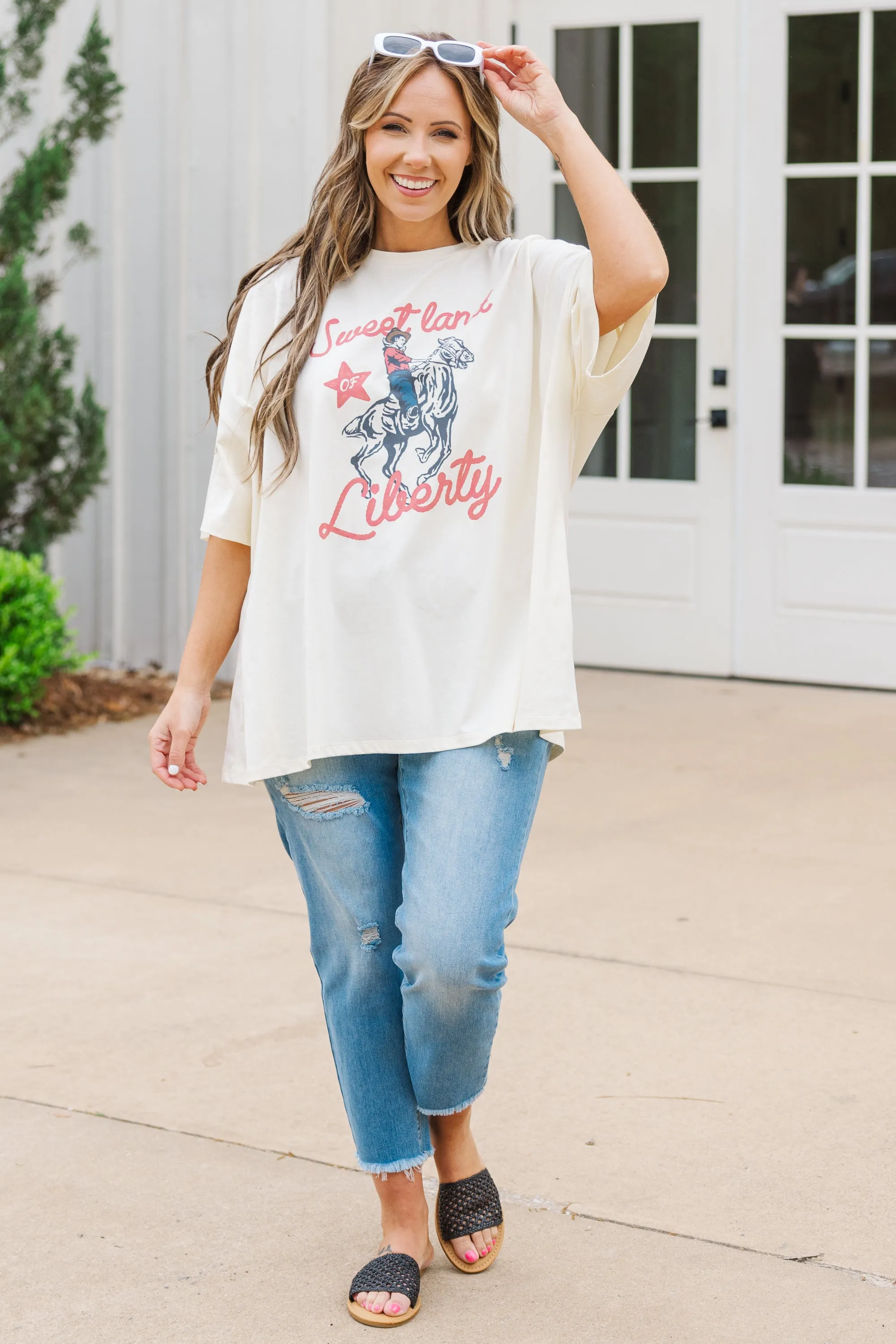 Sweet Land Of Liberty Boyfriend Tee, Ivory