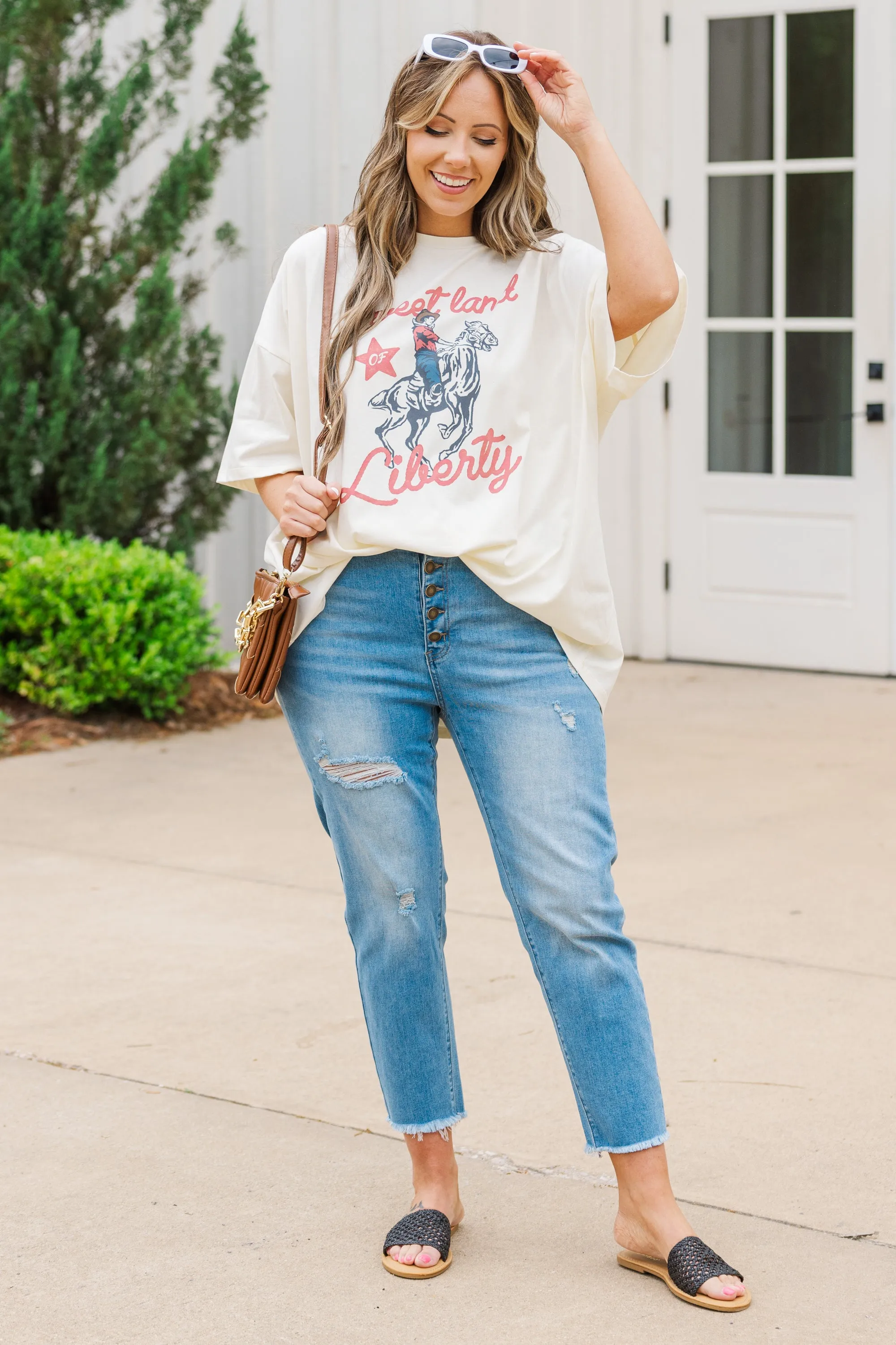 Sweet Land Of Liberty Boyfriend Tee, Ivory