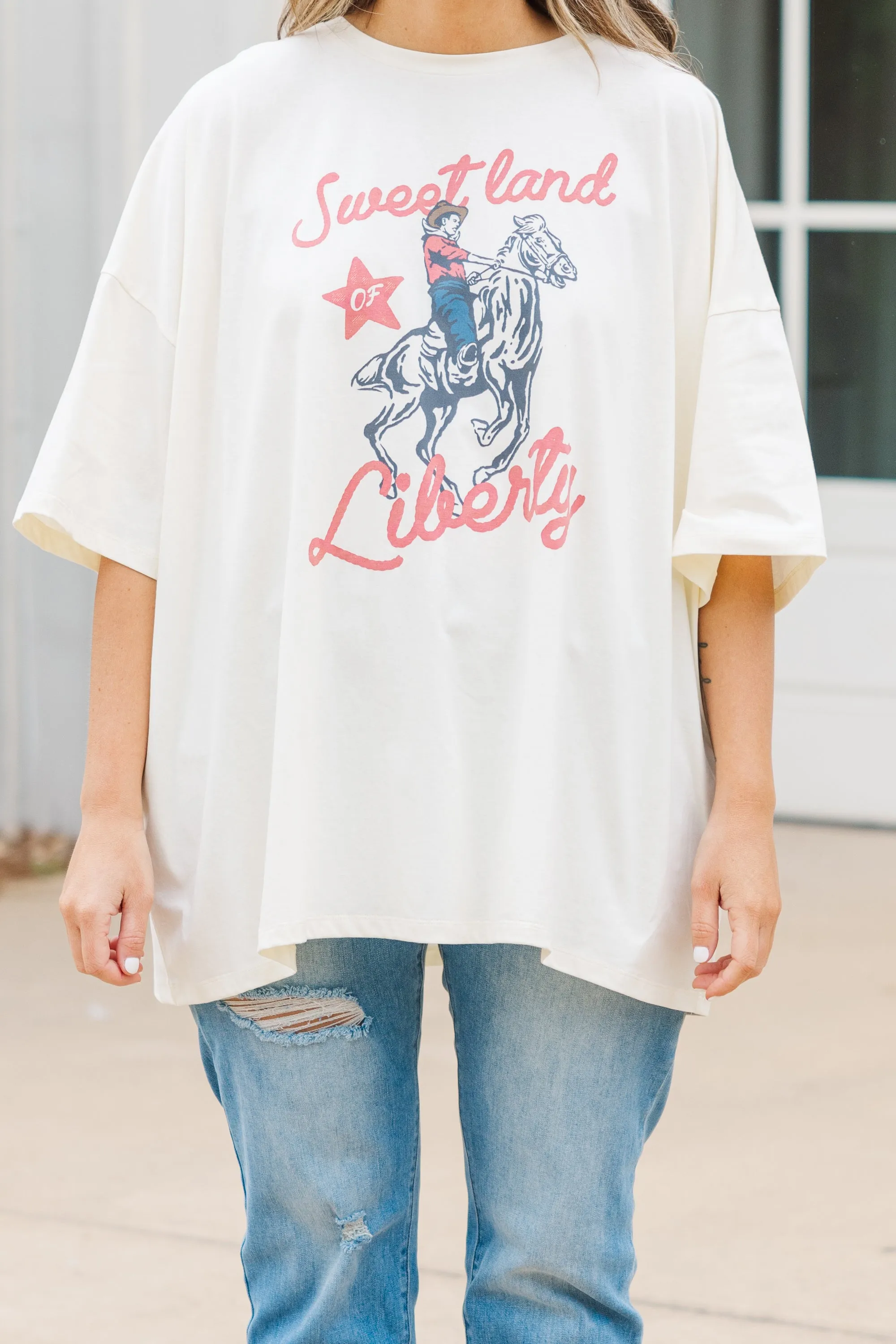 Sweet Land Of Liberty Boyfriend Tee, Ivory