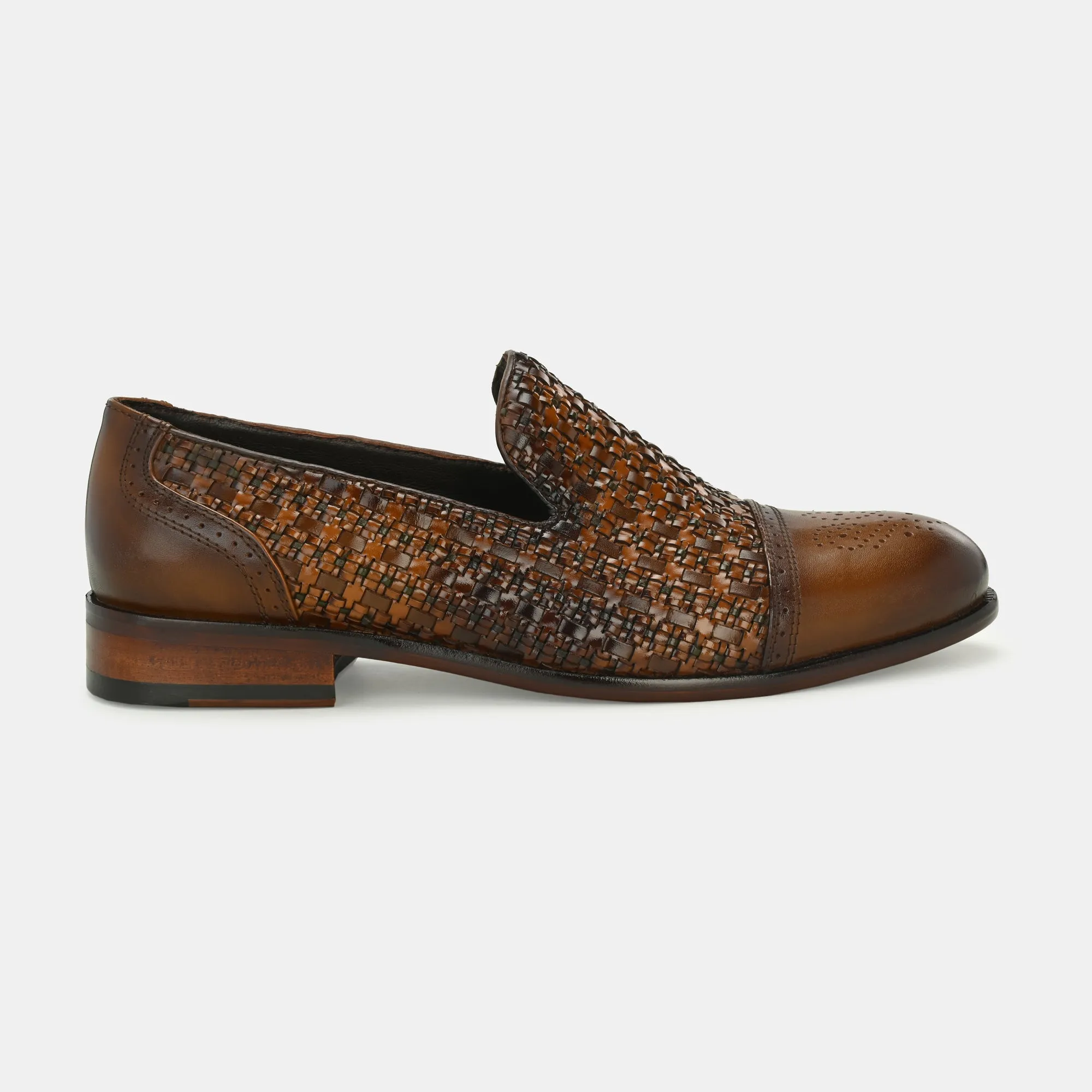 Tan Semi Brogue Loafers by Lafattio