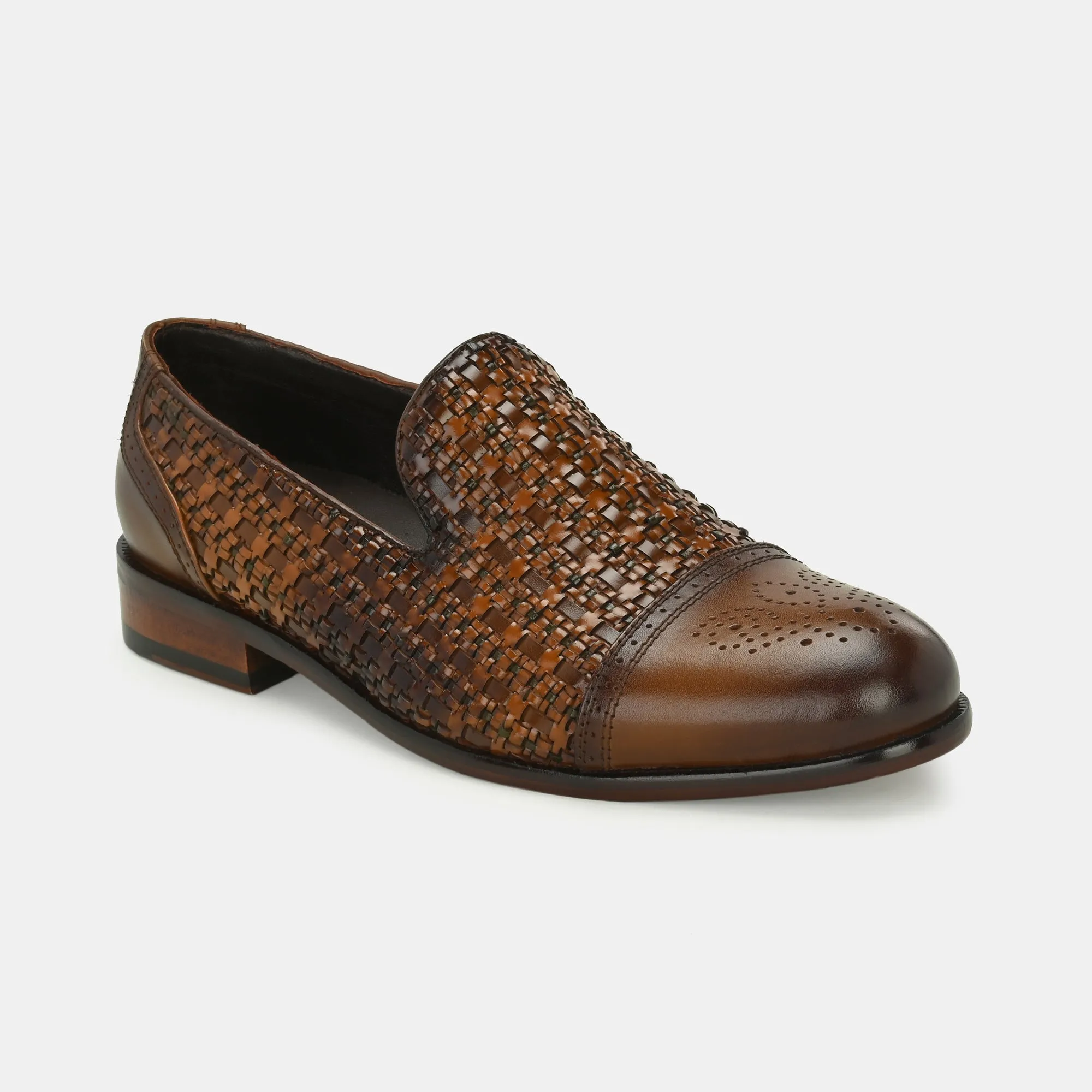 Tan Semi Brogue Loafers by Lafattio