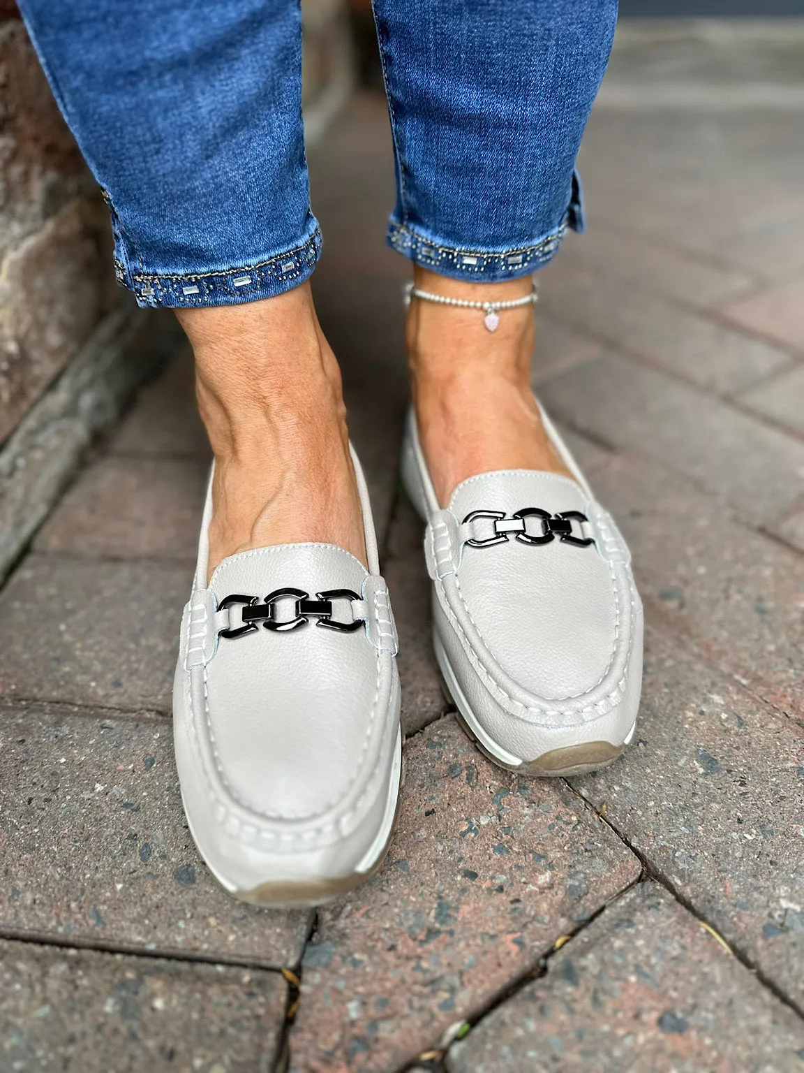 Taupe Leather Buckle Loafer