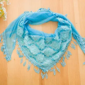 Triangular Shawl Scarves Women's Embroidered Wild Roses Scarf Bib Tassel Silk Scarf Chiffon Pashmina#3546 SM6