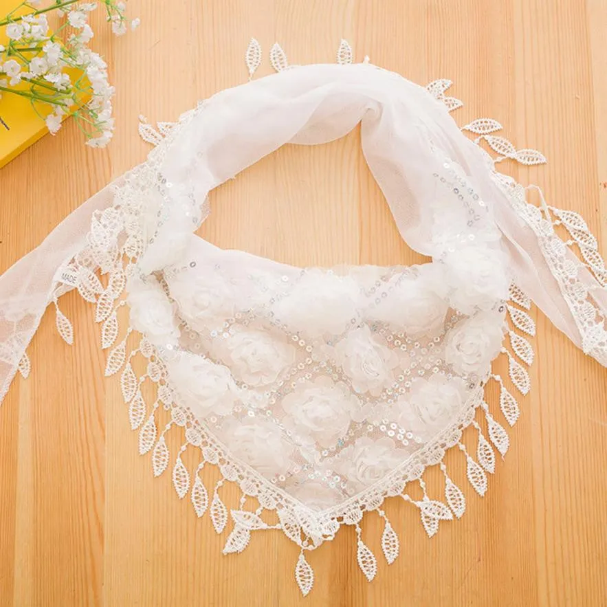 Triangular Shawl Scarves Women's Embroidered Wild Roses Scarf Bib Tassel Silk Scarf Chiffon Pashmina#3546 SM6