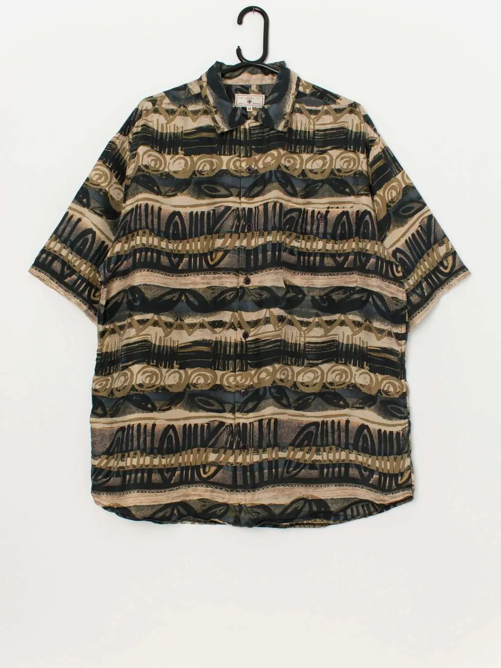 Vintage striped abstract shirt in black and brown – Large