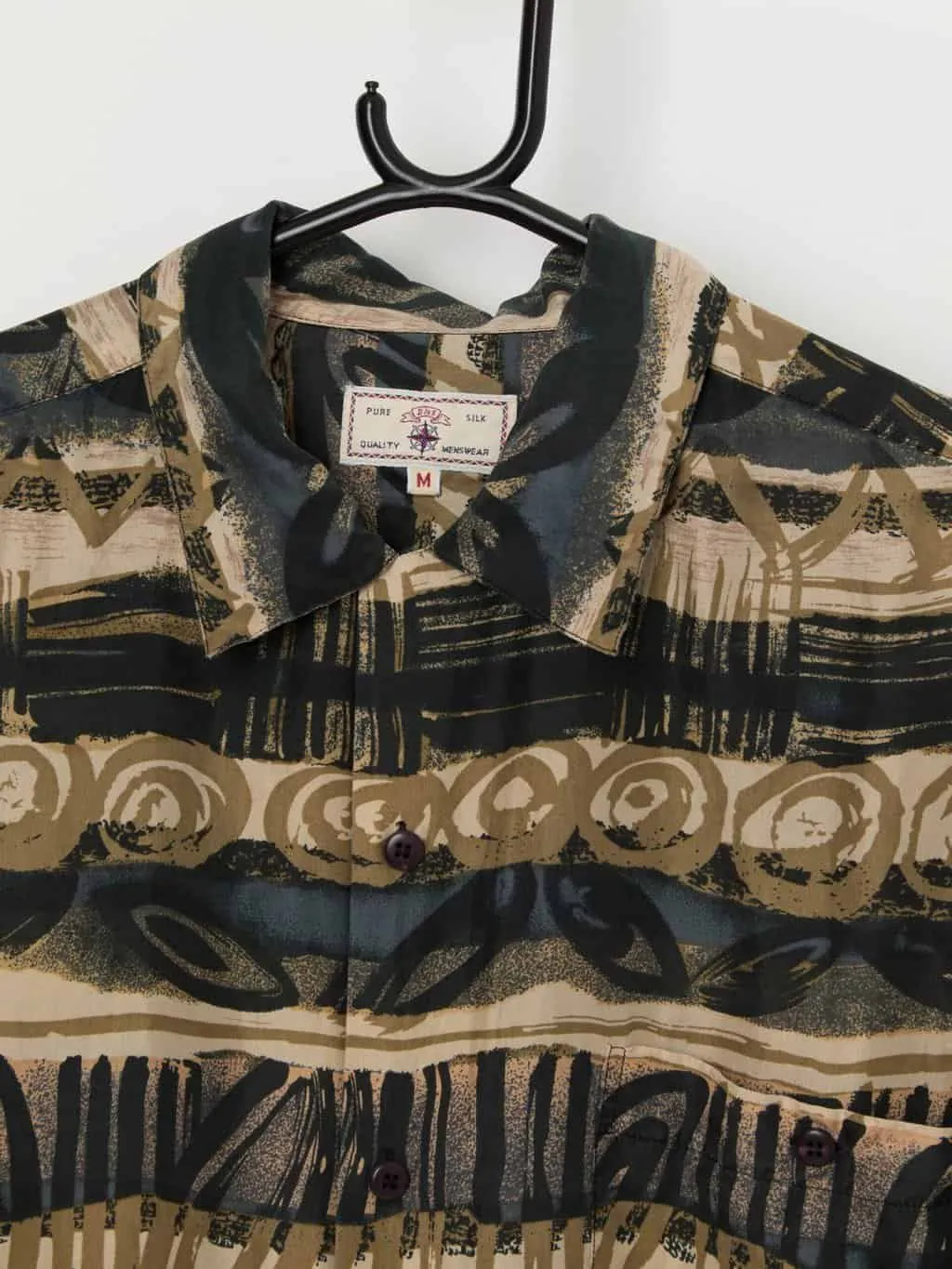 Vintage striped abstract shirt in black and brown – Large