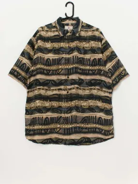 Vintage striped abstract shirt in black and brown – Large