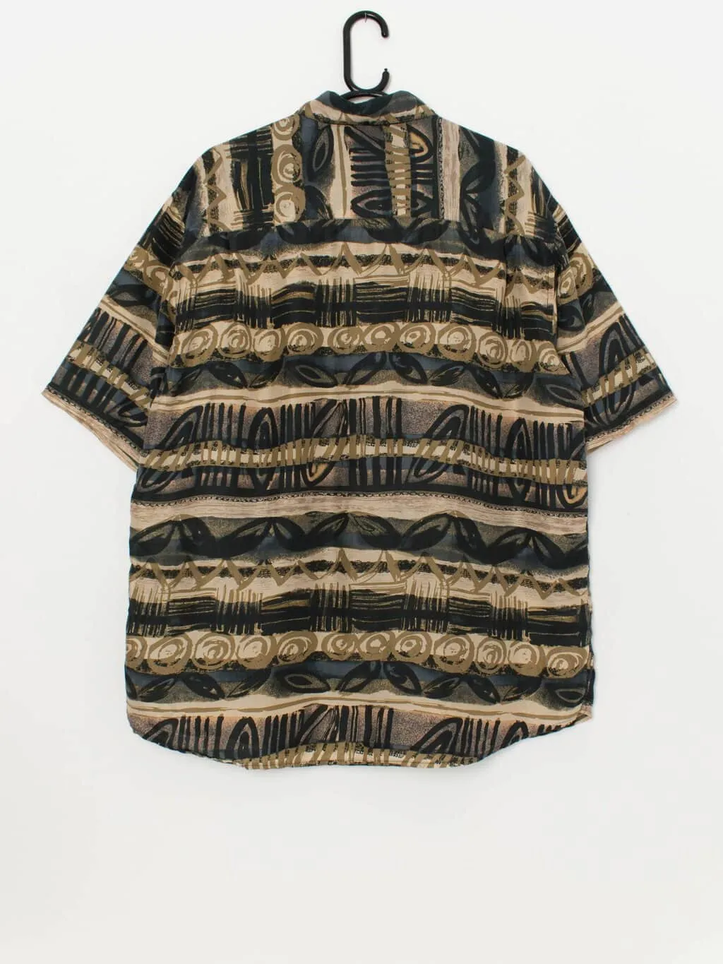 Vintage striped abstract shirt in black and brown – Large