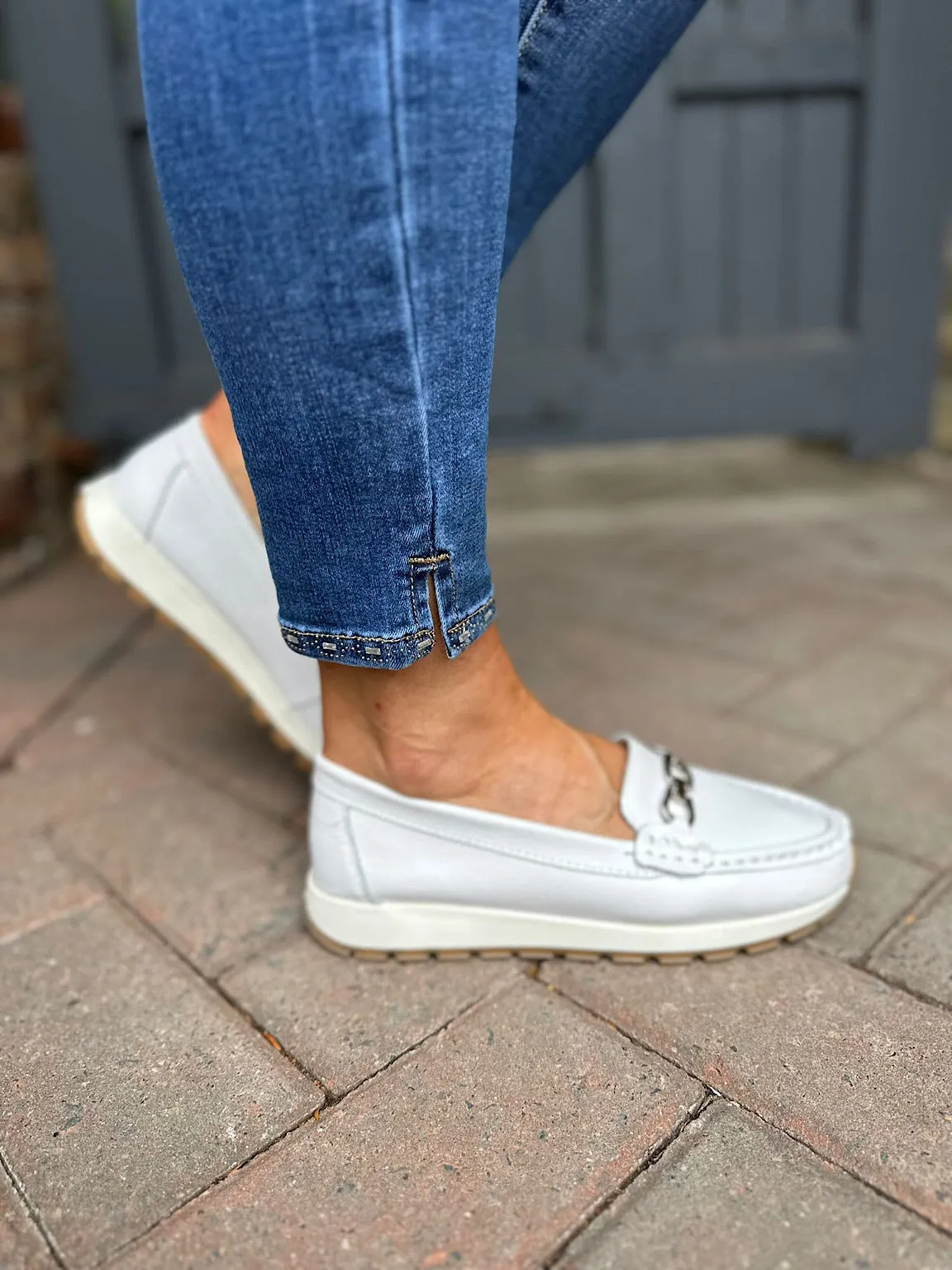 White Leather Buckle Loafer