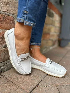 White Leather Buckle Loafer