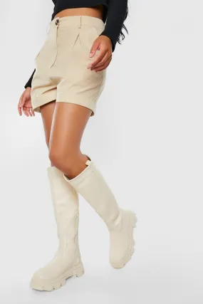 Wide Width Tab Detail Chunky Knee High Boots