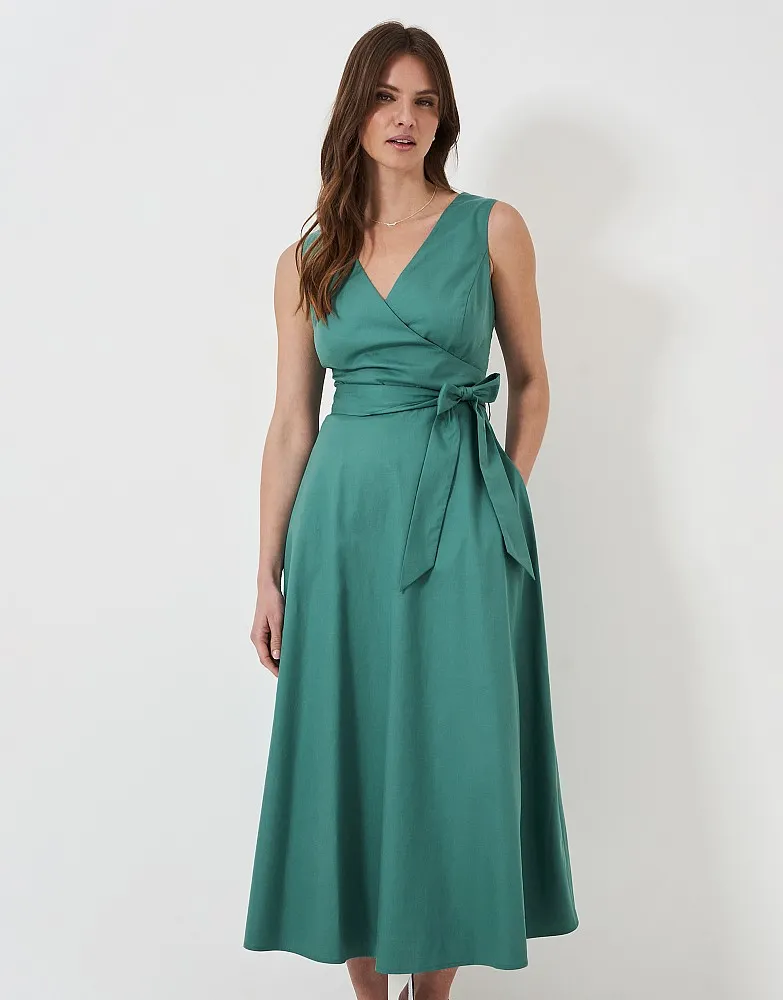 Women's Jenny Lyocell Blend Wrap Dress in Green from Crew Clothing Company