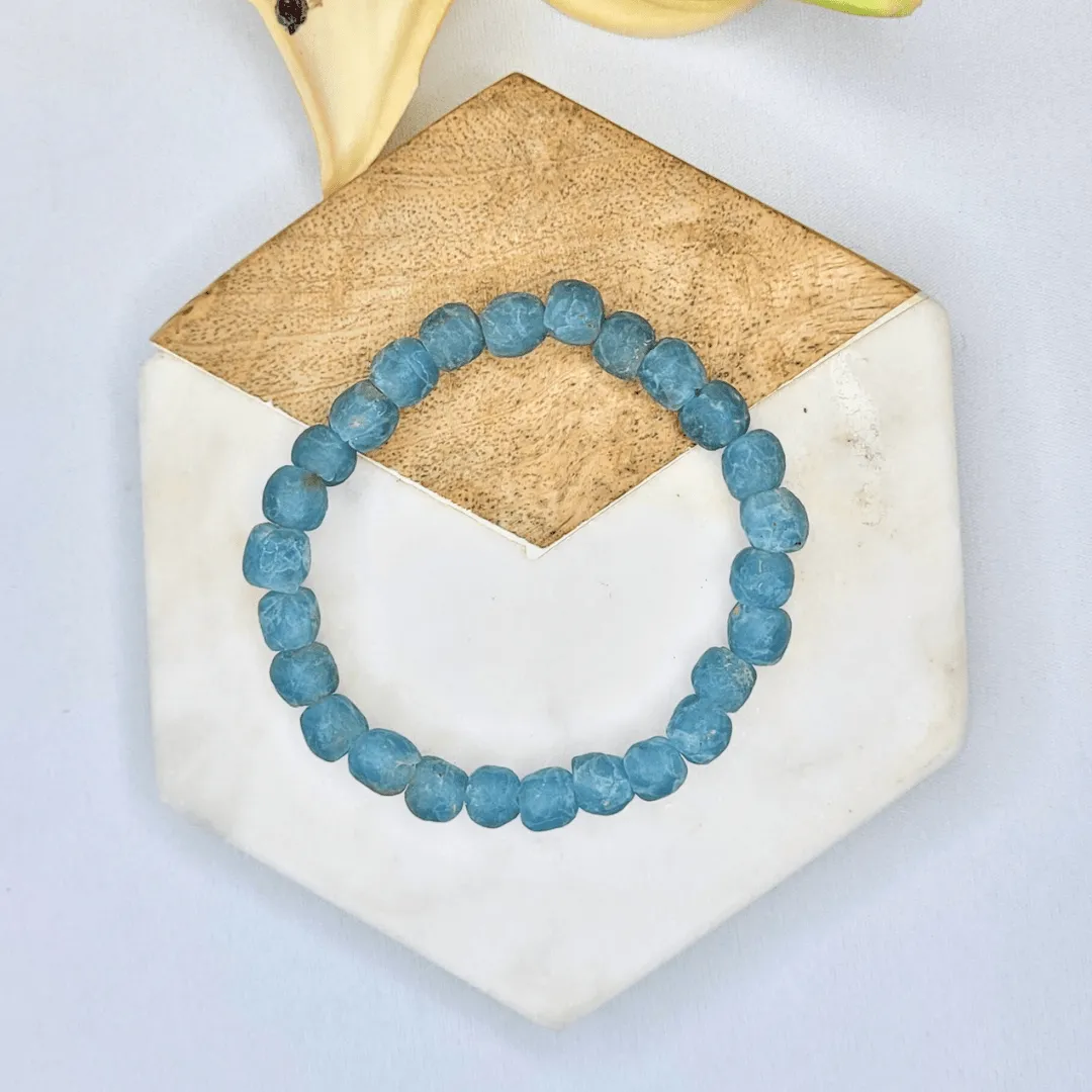 Zula - Ice Blue | Grey Lava | African Recycled Glass Bead Bracelet