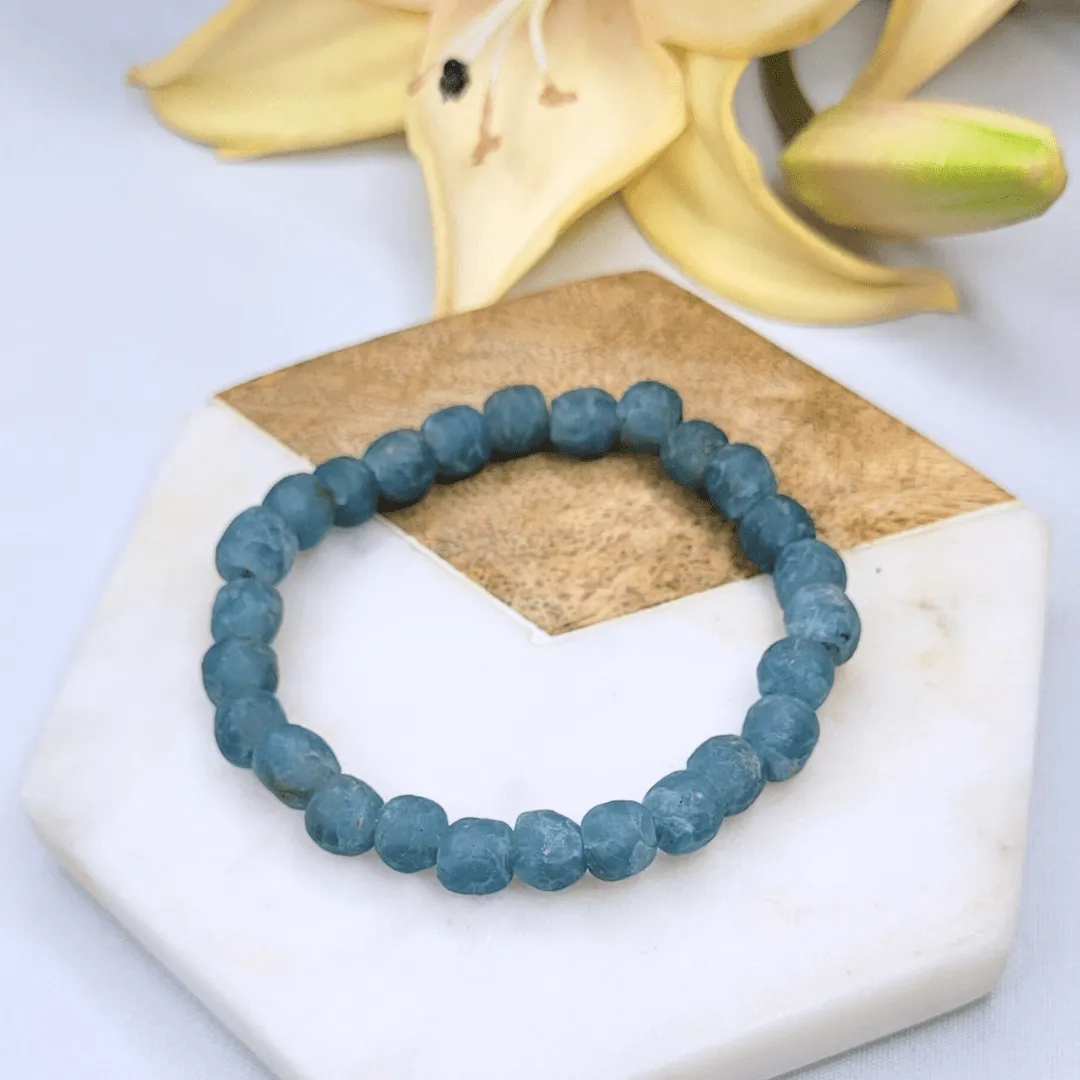 Zula - Ice Blue | Grey Lava | African Recycled Glass Bead Bracelet