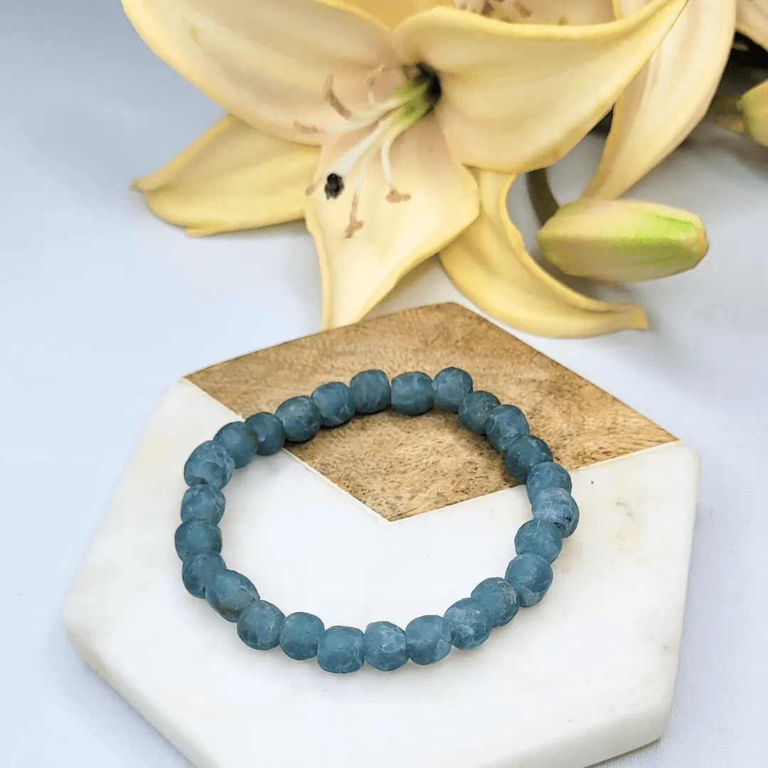 Zula - Ice Blue | Grey Lava | African Recycled Glass Bead Bracelet